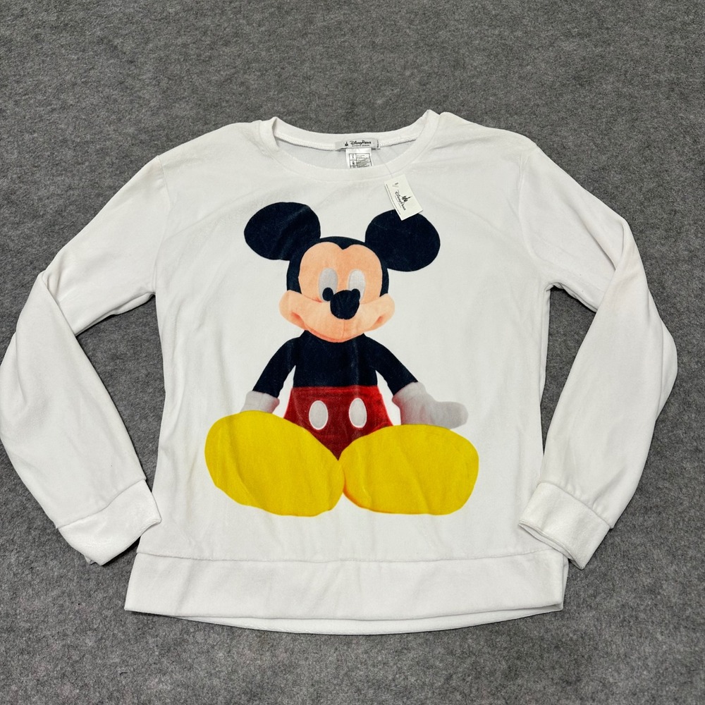NEW Disney Parks Sweatshirt Womens Small White Mickey Mouse Velour Pullover